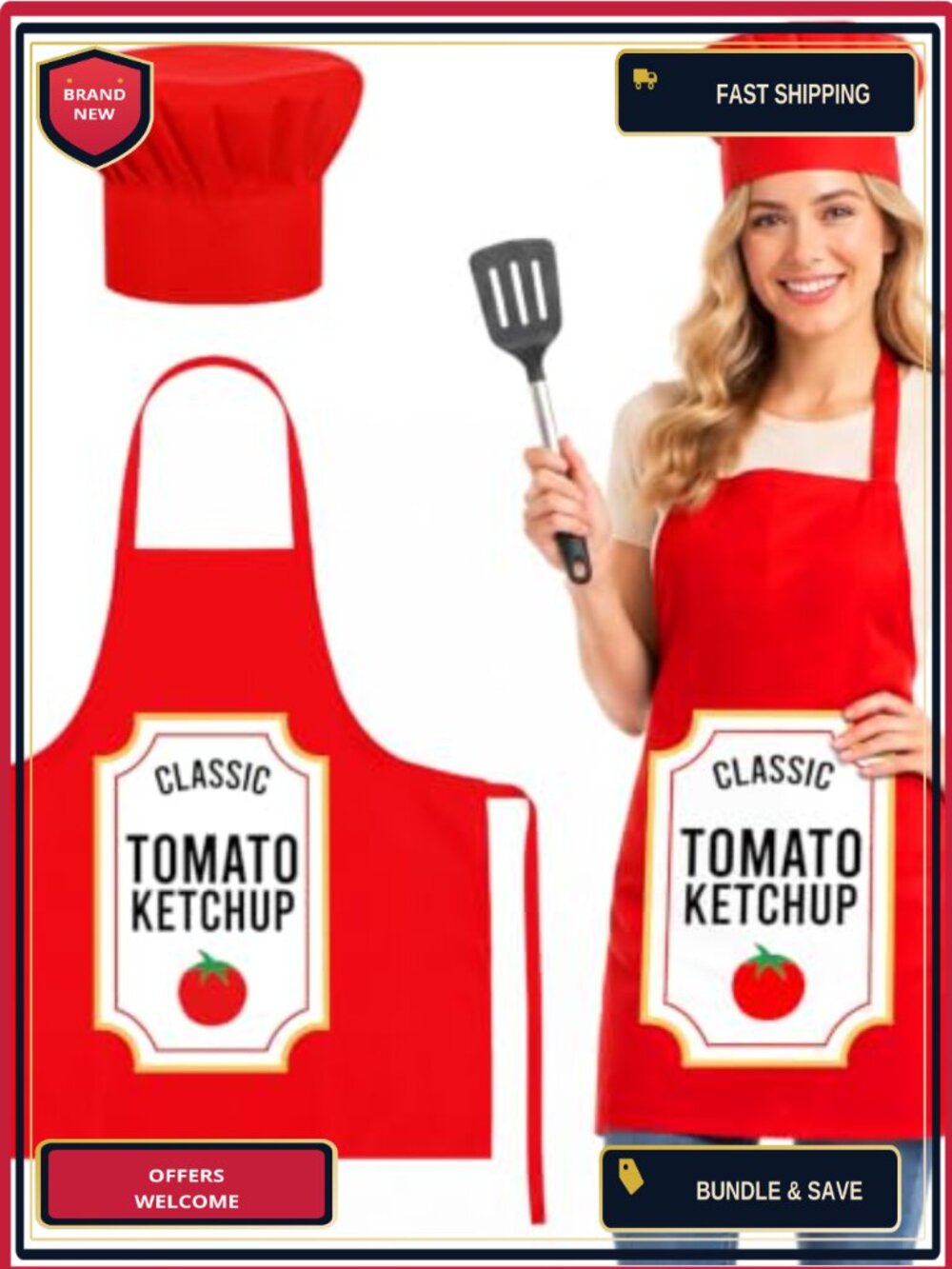 Halloween Condiment Costume Apron Chef Hat Set Bib Twill Polyester